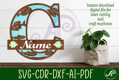 Fish Capital Monogram Letter C SVG SVG APInspireddesigns 