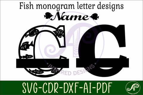 Fish Capital Monogram Letter C SVG SVG APInspireddesigns 