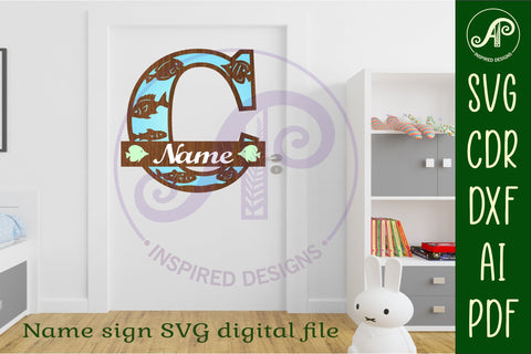 Fish Capital Monogram Letter C SVG SVG APInspireddesigns 