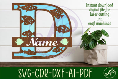 Fish Capital Monogram Letter D SVG SVG APInspireddesigns 