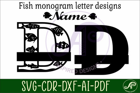 Fish Capital Monogram Letter D SVG SVG APInspireddesigns 