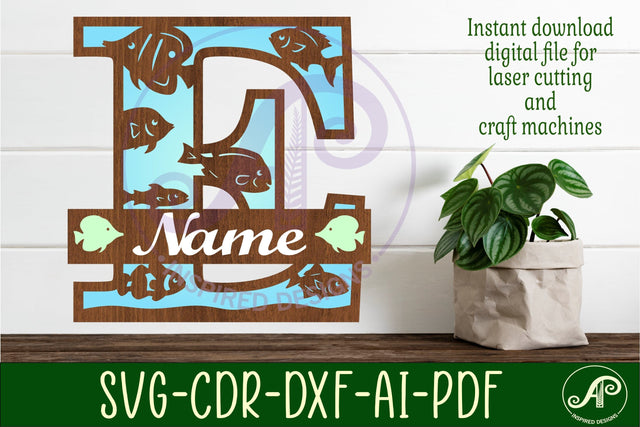 Fish Capital Monogram Letter E SVG SVG APInspireddesigns 