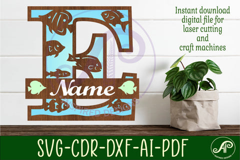 Fish Capital Monogram Letter E SVG SVG APInspireddesigns 