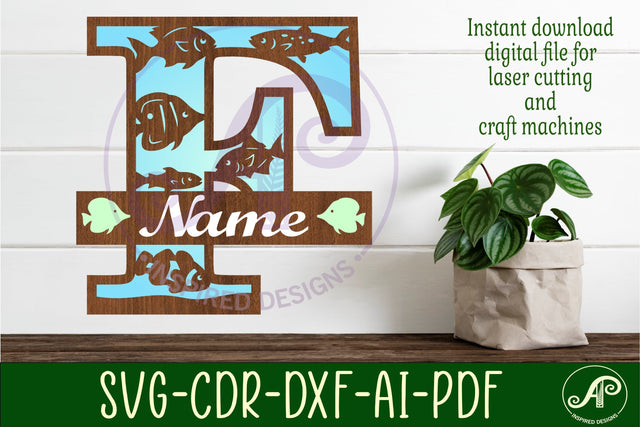Fish Capital Monogram Letter F SVG SVG APInspireddesigns 