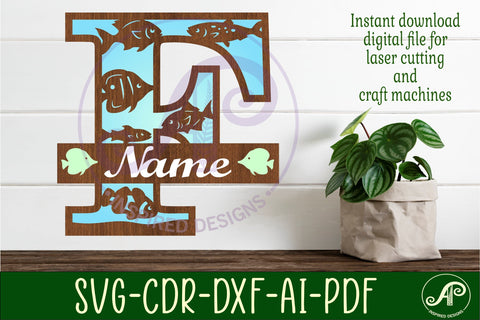 Fish Capital Monogram Letter F SVG SVG APInspireddesigns 