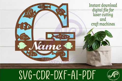 Fish Capital Monogram Letter G SVG SVG APInspireddesigns 