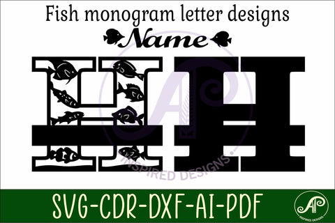 Fish Capital Monogram Letter H SVG SVG APInspireddesigns 