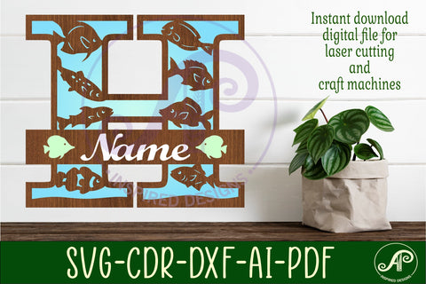 Fish Capital Monogram Letter H SVG SVG APInspireddesigns 