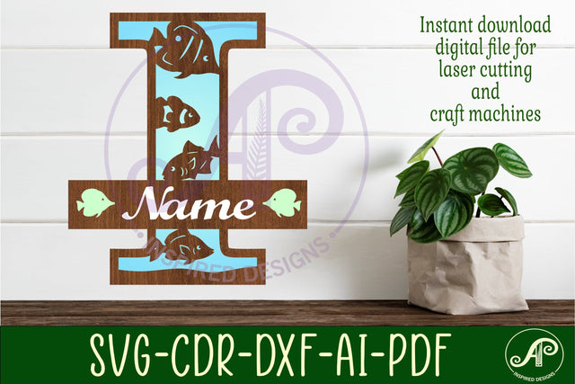 Fish Capital Monogram Letter I SVG SVG APInspireddesigns 