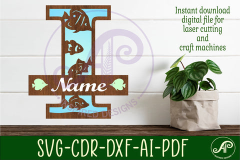 Fish Capital Monogram Letter I SVG SVG APInspireddesigns 