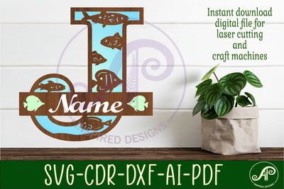 Fish Capital Monogram Letter J SVG SVG APInspireddesigns 