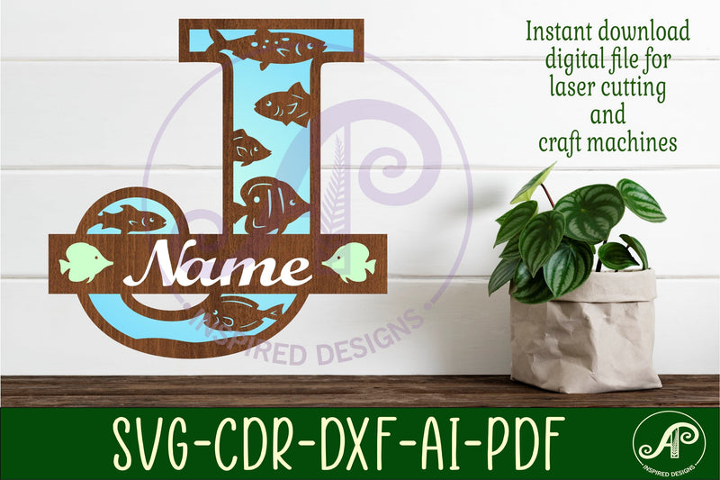 Fish Capital Monogram Letter J SVG SVG APInspireddesigns 