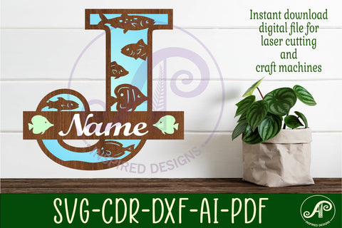 Fish Capital Monogram Letter J SVG SVG APInspireddesigns 