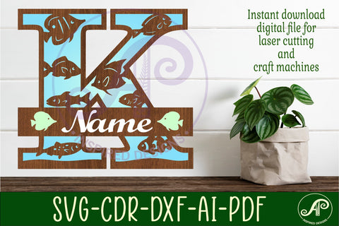 Fish Capital Monogram Letter K SVG SVG APInspireddesigns 