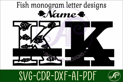 Fish Capital Monogram Letter K SVG SVG APInspireddesigns 