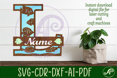 Fish Capital Monogram Letter L SVG SVG APInspireddesigns 