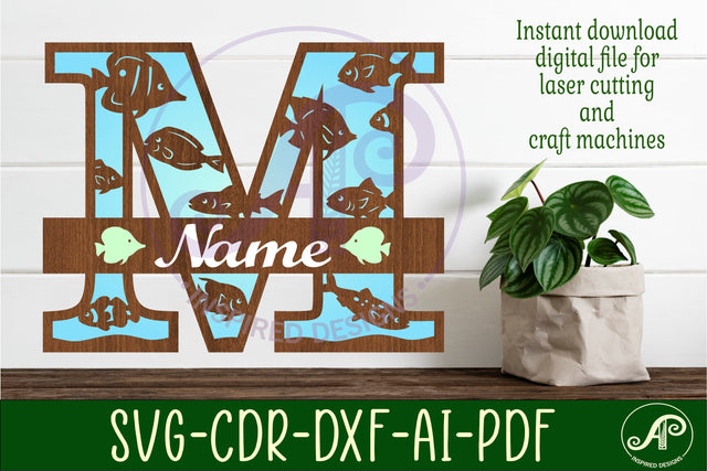 Fish Capital Monogram Letter M SVG SVG APInspireddesigns 