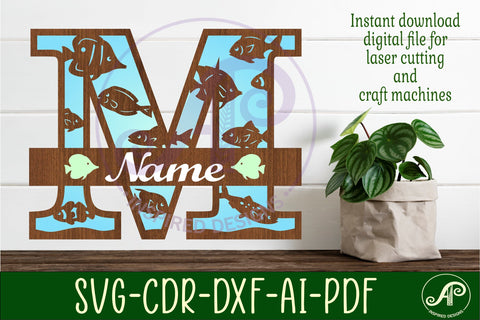 Fish Capital Monogram Letter M SVG SVG APInspireddesigns 