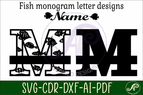 Fish Capital Monogram Letter M SVG SVG APInspireddesigns 
