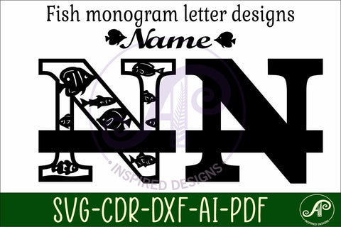 Fish Capital Monogram Letter N SVG SVG APInspireddesigns 