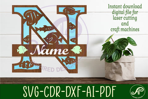 Fish Capital Monogram Letter N SVG SVG APInspireddesigns 