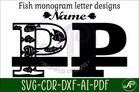 Fish Capital Monogram Letter P SVG SVG APInspireddesigns 