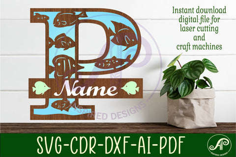 Fish Capital Monogram Letter P SVG SVG APInspireddesigns 