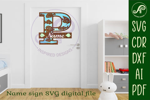 Fish Capital Monogram Letter P SVG SVG APInspireddesigns 