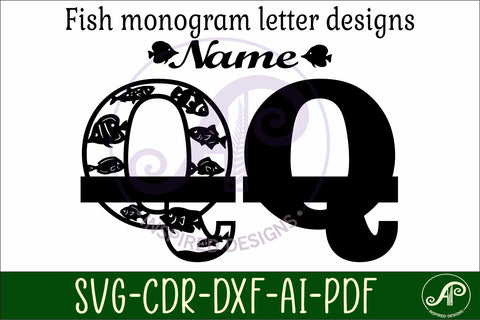 Fish Capital Monogram Letter Q SVG SVG APInspireddesigns 