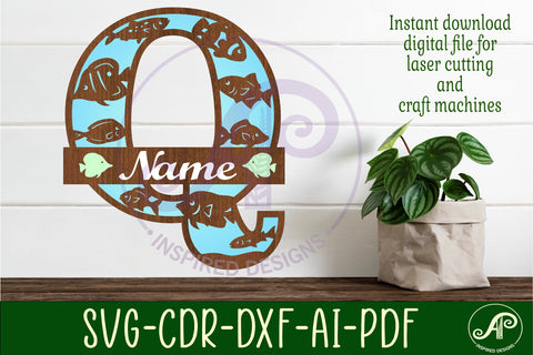 Fish Capital Monogram Letter Q SVG SVG APInspireddesigns 