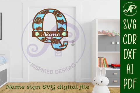 Fish Capital Monogram Letter Q SVG SVG APInspireddesigns 