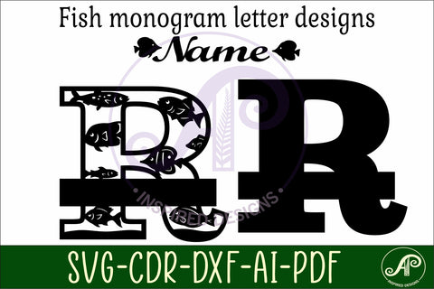 Fish Capital Monogram Letter R SVG SVG APInspireddesigns 