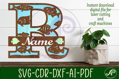 Fish Capital Monogram Letter R SVG SVG APInspireddesigns 