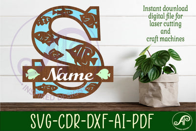 Fish Capital Monogram Letter S SVG SVG APInspireddesigns 