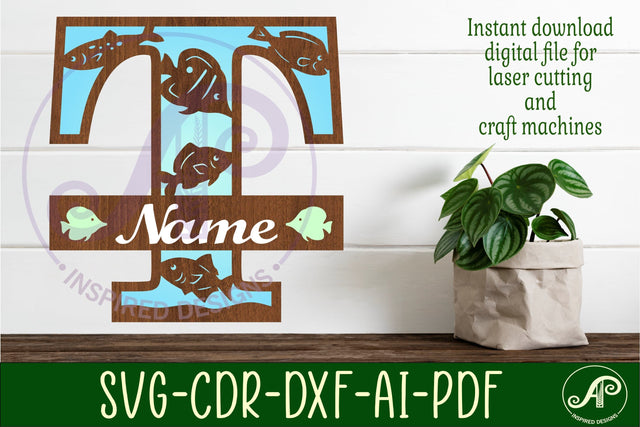 Fish Capital Monogram Letter T SVG SVG APInspireddesigns 