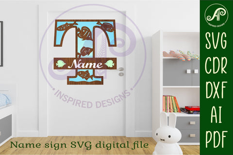 Fish Capital Monogram Letter T SVG SVG APInspireddesigns 