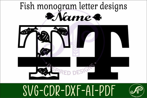 Fish Capital Monogram Letter T SVG SVG APInspireddesigns 