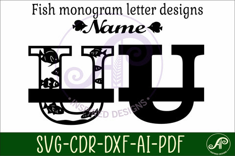 Fish Capital Monogram Letter U SVG SVG APInspireddesigns 