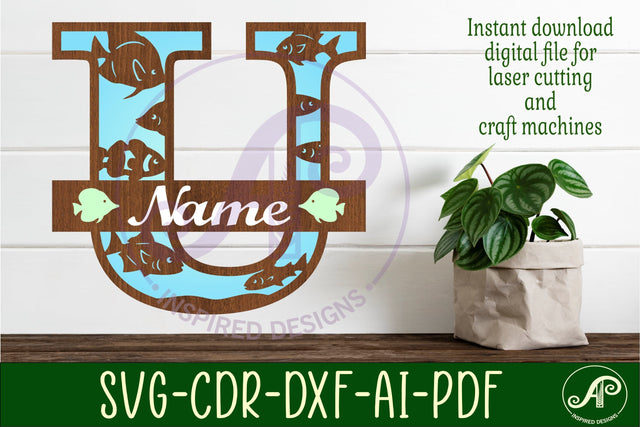 Fish Capital Monogram Letter U SVG SVG APInspireddesigns 