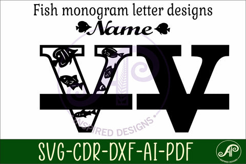 Fish Capital Monogram Letter V SVG SVG APInspireddesigns 