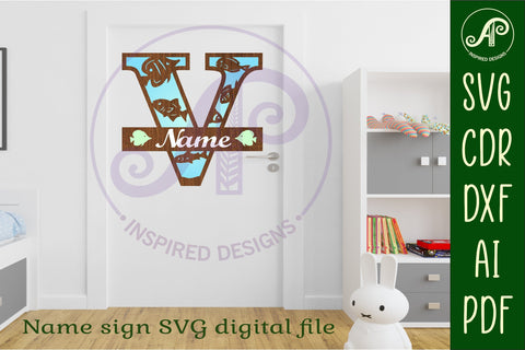 Fish Capital Monogram Letter V SVG SVG APInspireddesigns 