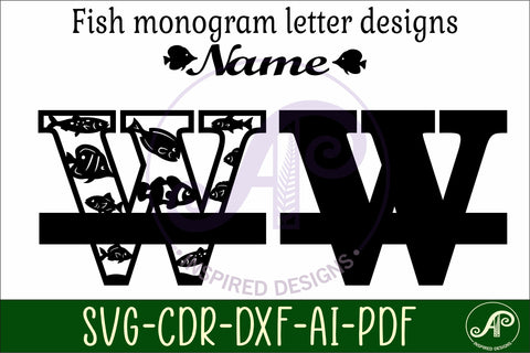 Fish Capital Monogram Letter W SVG SVG APInspireddesigns 