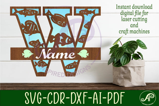 Fish Capital Monogram Letter W SVG SVG APInspireddesigns 