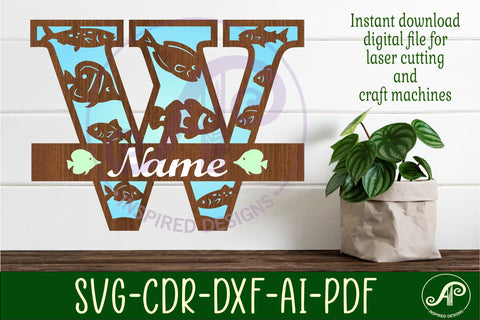 Fish Capital Monogram Letter W SVG SVG APInspireddesigns 