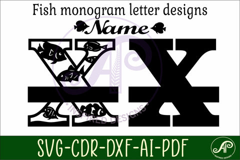 Fish Capital Monogram Letter X SVG SVG APInspireddesigns 