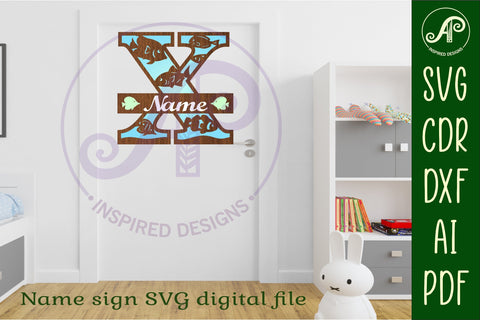 Fish Capital Monogram Letter X SVG SVG APInspireddesigns 