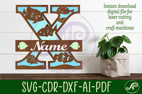 Fish Capital Monogram Letter X SVG SVG APInspireddesigns 