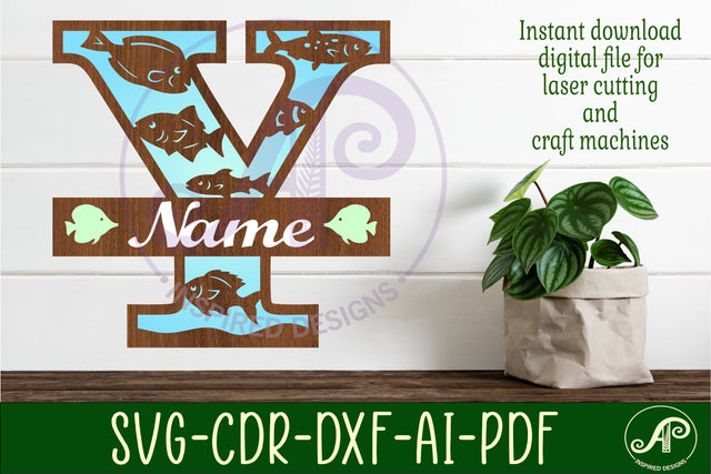 Fish Capital Monogram Letter Y SVG SVG APInspireddesigns 
