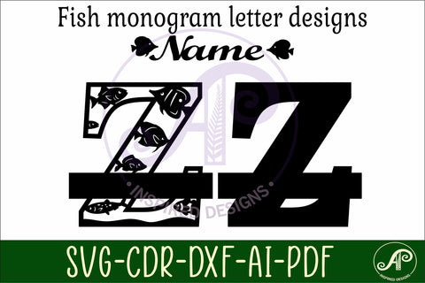 Fish Capital Monogram Letter Z SVG SVG APInspireddesigns 
