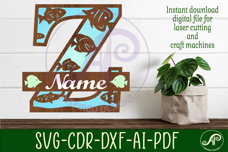 Fish Capital Monogram Letter Z SVG SVG APInspireddesigns 